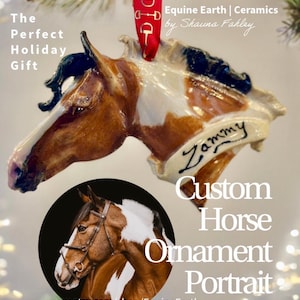 Adorno de caballo de cerámica personalizado / Retrato de caballo en forma de corazón