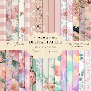 Pacchetto di carta digitale floreale rosa: texture vintage senza soluzione di continuità (download digitale, JPG 12x12, 300 DPI)