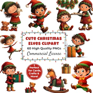 Christmas Elf Clip Art: Whimsical Watercolor Holiday Graphics (Digital Download PNG Files)