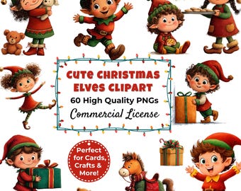 Clipart de duende navideño: Gráficos navideños caprichosos en acuarela (Descarga digital de archivos PNG)