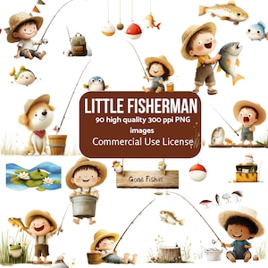 Fisherman Clipart, Whimsical Fishing Art, Cute Fishing Illustrations, Printable Clipart Bundle, High-Quality Digital Download for Crafts
