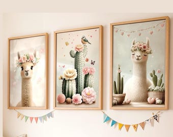 Llama Nursery Wall Art Set: Boho Cactus Prints (Digital Download)