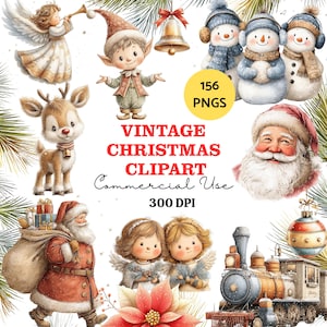 Vintage Christmas Clipart, Retro PNG Graphics for DIY Cards, Scrapbooking, Stickers, and Embellishments