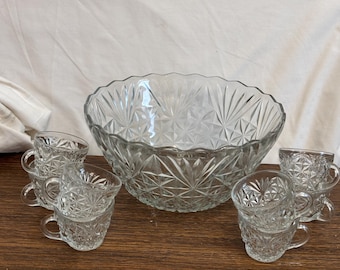 Anchor Hocking Arlington 27 Piece Punch Bowl Complete Set 12 Cups