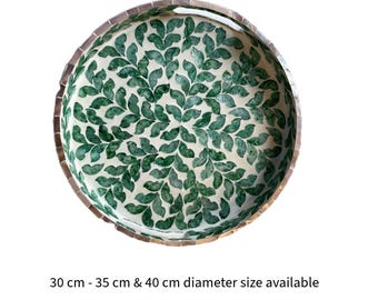 Mother of Pearl Inlay Round Tray: Handcrafted Vietnamese Decor