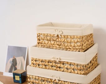 Ensemble de paniers de rangement en osier jacinthe avec doublure amovible
