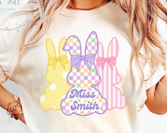 Personalized Easter Teacher Shirt, Custom Bunny Comfort Colors Tee, SLP ABA Special Education Teacher Gift, Spring Teacher Shirt
