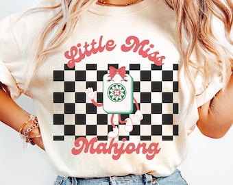 Little Miss Mahjong Shirt, Funny Mahjong Tile T-Shirt, Comfort Colors® Retro Checkerboard Tee, Mahjong Gifts for Women, Game Night Shirt