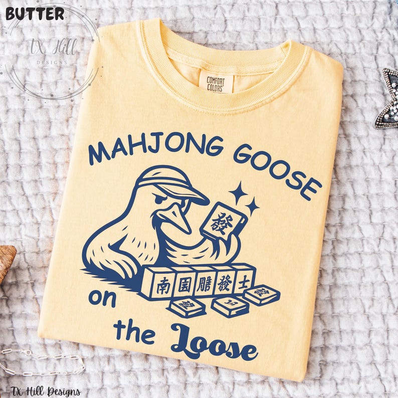 Mahjong Goose on the Loose Shirt Comfort Colors® Vintage Tee Funny Mahjong T-Shirt for Players Mahjong Gifts for Women Game Night Shirt image 2