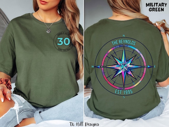 Personalized Anniversary Cruise Shirt, Compass Couples Shirt, Custom Vow Renewal Tee, Matching Vacation Shirts