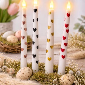 LED taper candle with heart | Easter decoration candle | Flameless candle | Easter table decoration | Gift idea | Spring decoration | Color selectable