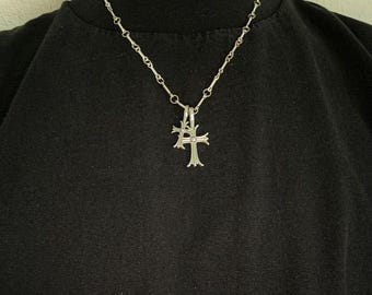 Double Cross Pendant Reversible Silver Stainless Steel Necklace Y2K Goth Punk Emo Alternative Grunge Unisex