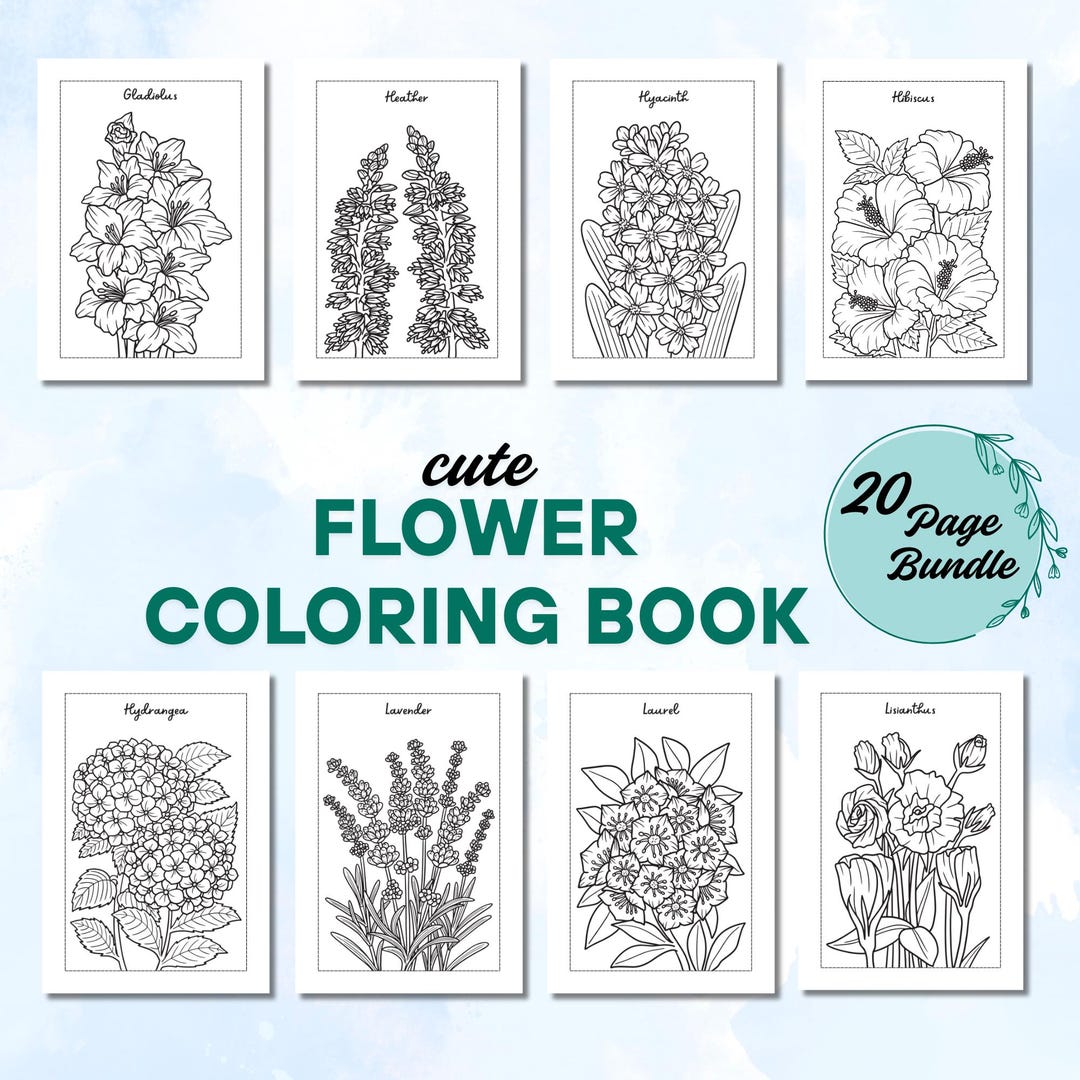 20 Bloom & Botanical Coloring Pages Bundle | Realistic Flower ...