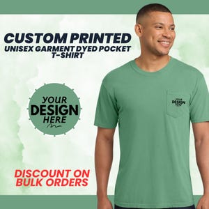 Custom Printed Pocket Tee, Comfort Colors Pocket Short Sleeve Tee, Personalized Business Logo T-shirt- Personalized Gift, Garment Dyed Shirt