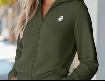 Custom District Embroidered Hoodie, Personalized Women Zipper Hoodies, Custom French Terry Lightweight Hoodie, Front Side Pockets, Full Zip