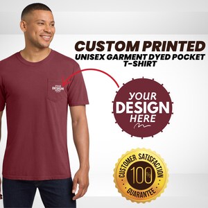 Custom Pocket T-shirt, Comfort Color Pigment Dyed Unisex Pocket Sleeve Printed Tshirt, Personalized T-shirt Front And Back Print Design Gift