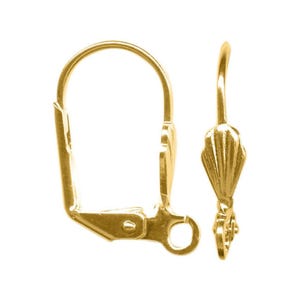 Earwires: leverback, shell front, gold plated brass, 19 mm x 12 mm, 10 pcs.