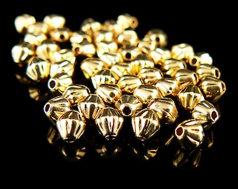 3mm gold plated brass corrugated bi-cone beads, 100 pieces. Spacer, cone, elegance, wedding, prom, Christmas, New Year's, nautical, rosary