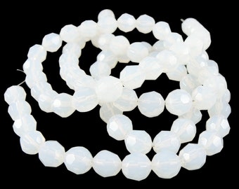 8mm faceted round, "sea opal" glass beads, 12" strand, approx. 42 beads. Semi opaque, wedding, bridal, winter, snow, New Year's, Christmas