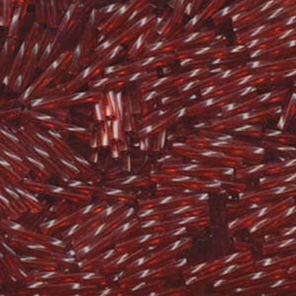 12x2mm transparent cranberry twisted glass bugle beads, Miyuki #1716, 25g, ~420 beads. Christmas | Valentine's Day | patriotic | prom | love