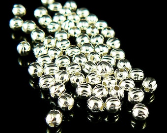 金属ビーズ：2.5 mmの波形丸型、銀メッキ真鍮ビーズ、100個