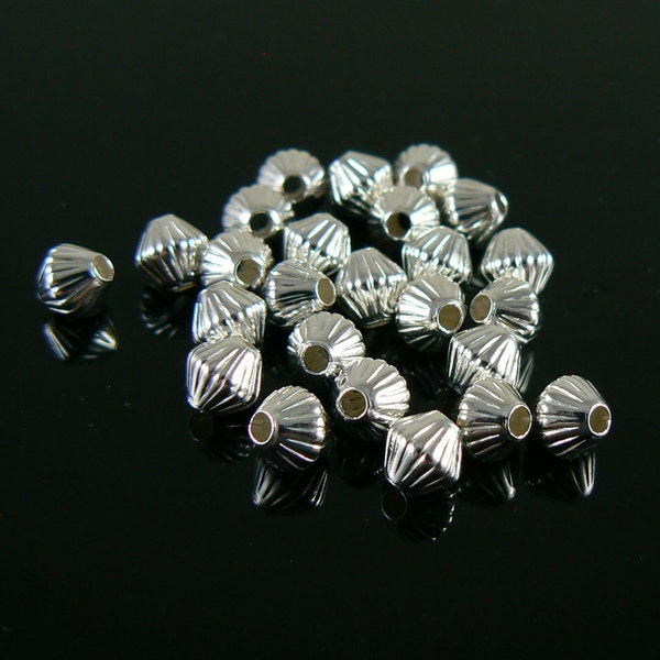5mm silver plated brass corrugated bi-cone beads, 25 pieces. 1.2mm hole. Bicone, Christmas, Independence Day, holidays, spacers, bling