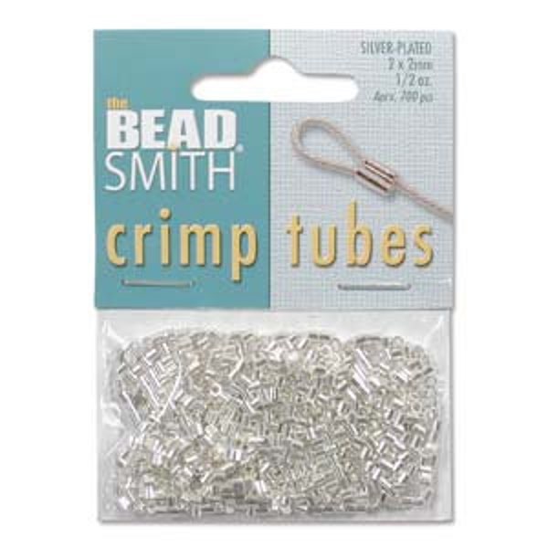 2mm outside diameter, silver plated, crimp tubes by The Bead Smith, 1/2 oz. ~400 pcs.