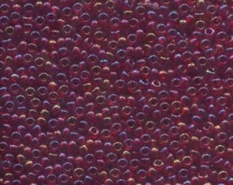 Size 8/0 AB finish transparent ruby red Preciosa seed beads, 20gm, ~600 beads. Valentine's Day, love, Christmas, ruby, purple, red