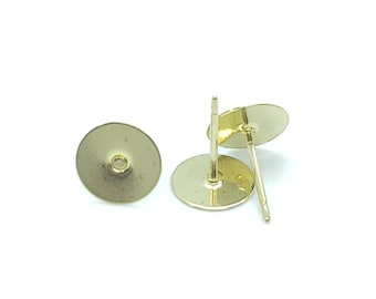 Gold Plated Earring Posts: 8mm Flat Pad, Nickel Free, EU compliant (24 pcs)