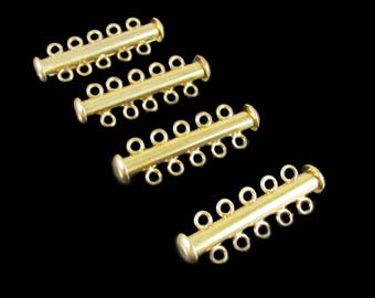 Gold Plated 5-Strand Clasp: 31x10mm, Jewelry Making Supplies, (4 Clasps)