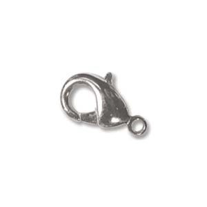 Clasps: 12 mm L x 6.5 mm W x 3mm H, lobster clasp, silver plated brass, 12 pcs.