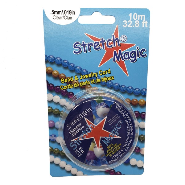 0.5mm diameter Stretch Magic clear bead and jewelry cord, 10 meter spool. Make stretch bracelets & anklets. Thinner for lightweight beads.