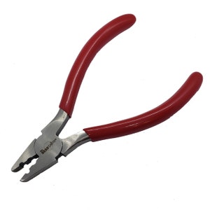 Pliers: fold over crimping pliers, The Bead Smith, 5 1/2" long. For leather, suede, fold-over crimps, etc. PL110
