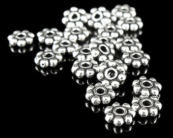 4mm silver plated, antiqued, beaded heishi spacer beads, 25 pcs. Spacer, fancy, wedding, prom, formal, western, southwest, New Year's, bride