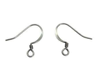 Antiqued Silver Plated Fishhook Ear Wires: Nickel Free, Coil Embellishment (18mm H), 48 pcs.