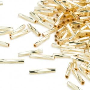 Bugle beads: Miyuki # TW3, 12 mm x 2 mm, twisted, glass, gold, 25 g, ~420 beads
