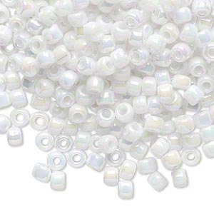 Size 6/0 opaque white rainbow Matsuno glass seed beads, 100 grams, approximately 1700 beads. Spring, summer, Christmas, 4th of July, wedding