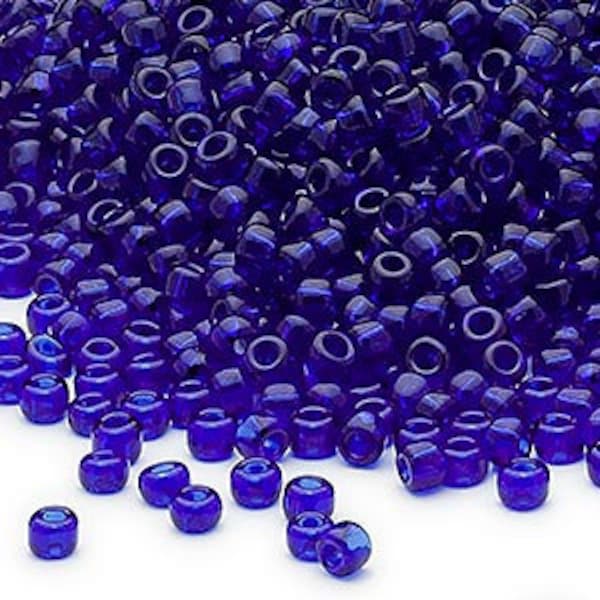 Size 8/0 transparent cobalt blue Miyuki glass seed beads, 100gm, ~3000 beads. School color, Navy, patriotic, nautical