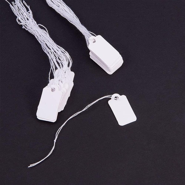 23mm (.91") x 13mm (.52") white string tags/ merchandise price tags, 100 pcs