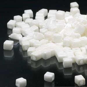 Miyuki square glass seed beads: SB421, 4 mm, opaque metallic cream, 20 g, ~208 beads