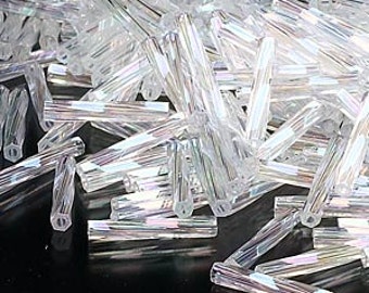 12mm AB crystal clear twisted bugle beads, Miyuki 250, 25gm, ~420 beads. Wedding | bride | bridal | Christmas | snow | pure | Communion