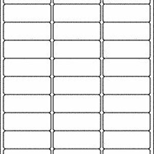 May include: A sheet of blank white address labels with a rectangular shape. The labels are arranged in three columns with 10 labels in each column.