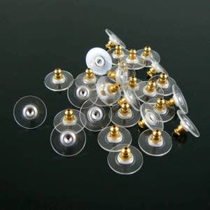 11.5mm x 6mm gold plated comfort ear clutch/ earring backs, 100 pcs (50 pair). For heavy or large earrings, holds earrings upright.