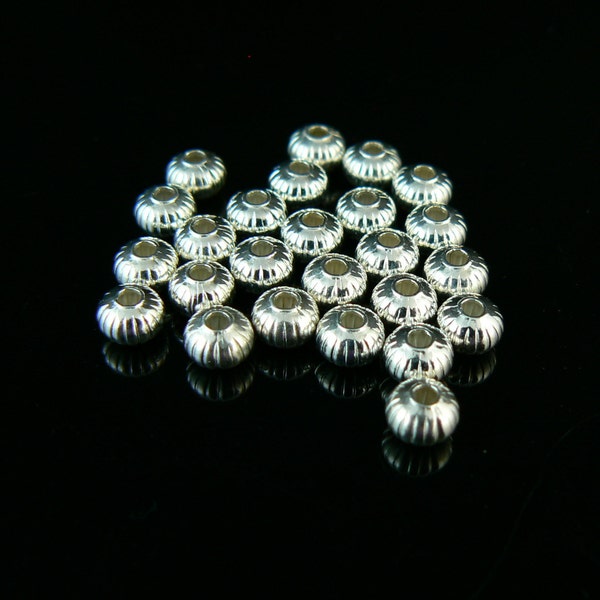 4.5 x 3mm silver plated brass corrugated saucer beads, 50 pieces. Saucer, spacer, many uses, fun, fancy, prom, wedding, lanyard, New Year's