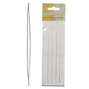 May include: A package of six silver beading needles with large eyes. The package is labeled "Beadsmith Big Eye Beading Needles".