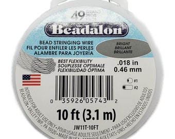 Beadalon 49 strand beading wire .018" (.46mm), "bright" color, 10' spool (3.1 m)