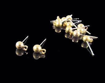 Gold Plated 4mm Ball Earring Posts with Loop: Stainless Steel Post, (12 pcs)