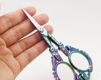 4.67" retro / vintage style, multicolor peacock, stainless steel embroidery / sewing/ crafting scissors | thread nippers