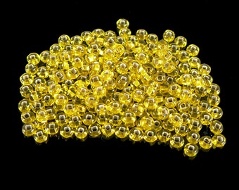 Size 8/0 silver lined yellow seed beads, 20gm, ~600 beads. Sunny, Easter, school color, Spring, Summer, Fall, chick, bright