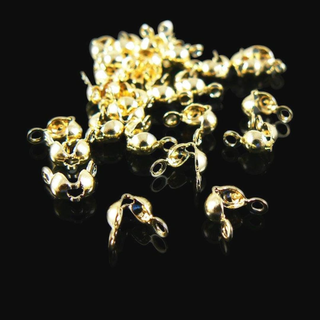 Gold Plated Clamshell Bead Tips W/ 2 Loops: Jewelry Cord End Caps ...